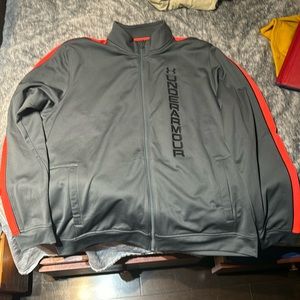 Zip up crew neck bright orange and grey size XL